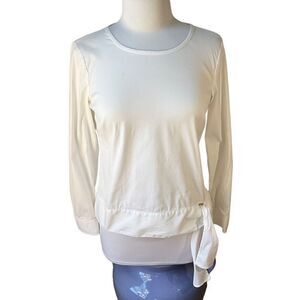 Talbots White Side Tie Waist LongSleeve Scoop Neck Blouse. Crisp, Like New. XS